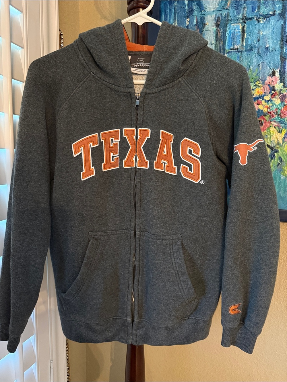 Colosseum Charcoal Hoodie with Orange Texas Script